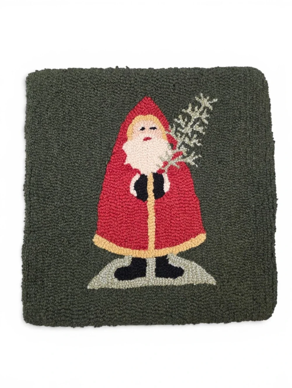 Chandler 4 Corners Laura Megroz Hooked Wool Santa Christmas Pillow Cover 18x18